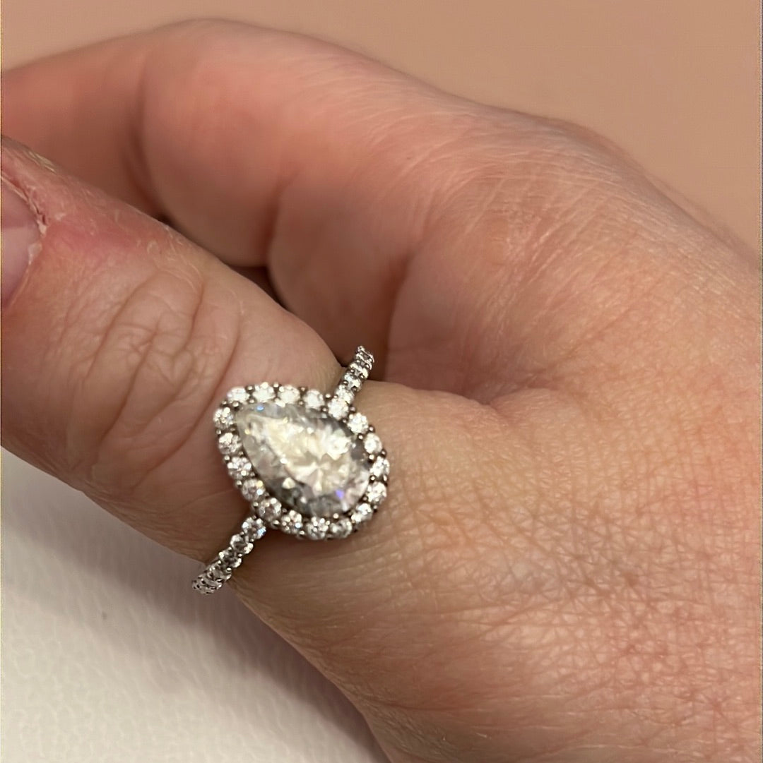 Sterling Silver Large Clear CZ Pave Teardrop Ring Size 60