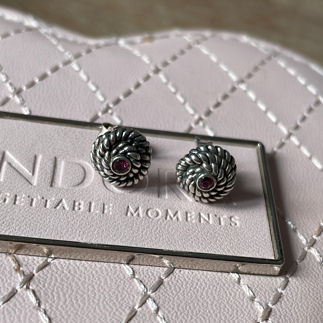 Genuine Pandora Rare HTF Hidden Romance Rhodolite Earrings Super Rare