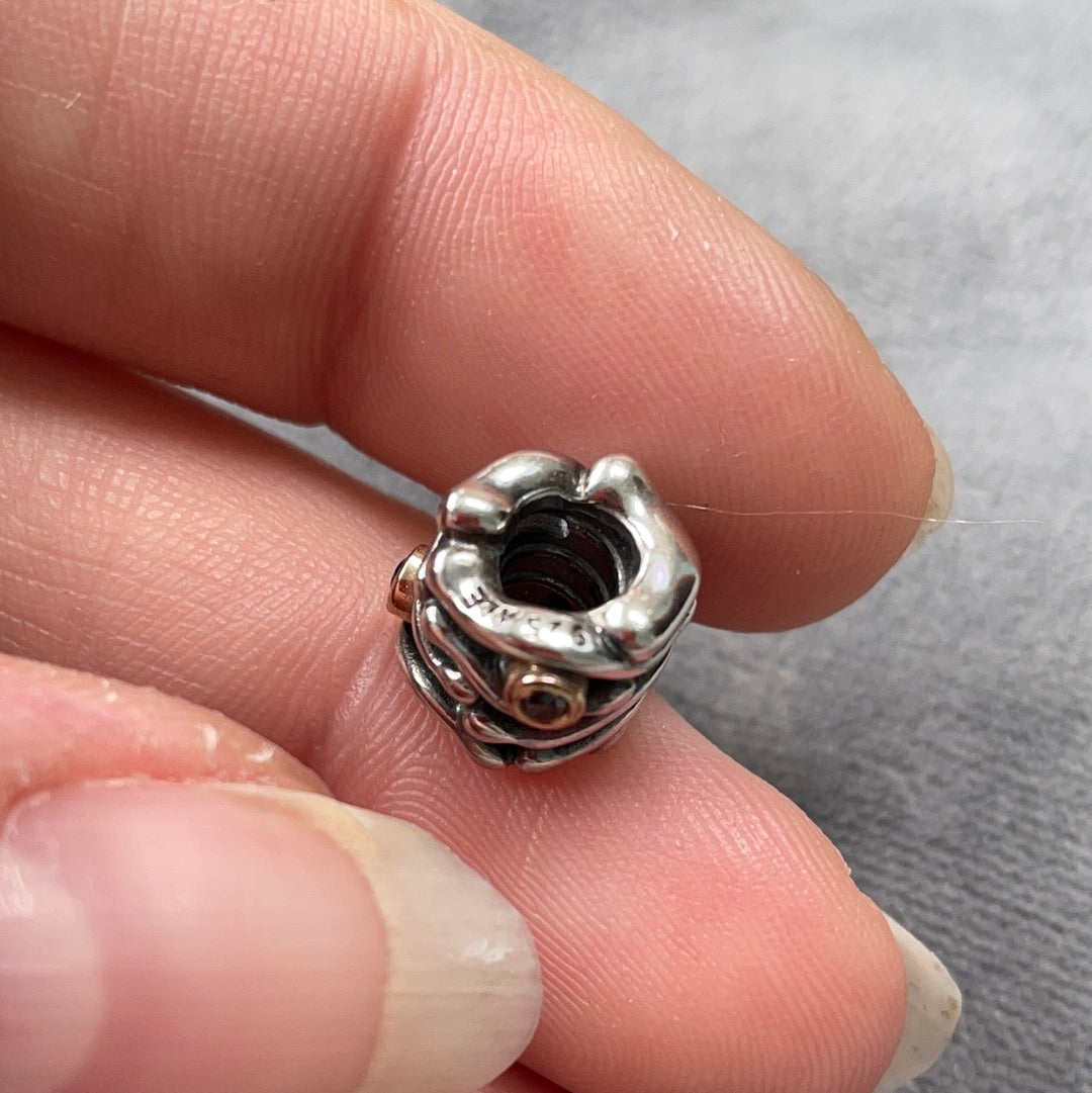 Genuine Pandora Two Tone Funny Bones Abstract With Black Diamonds RARE HTF  Charm