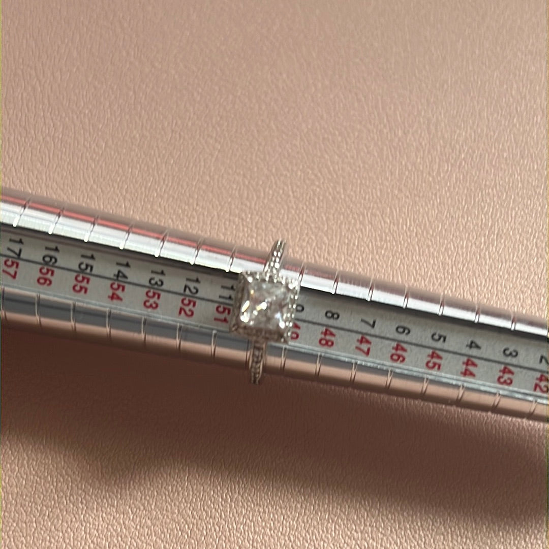 Sterling Silver Square Square CZ With Half Pave Band Ring Size 50