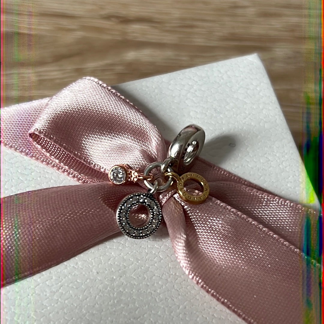 Genuine Pandora O Dangle Charm Tri Tone Triple Monogram