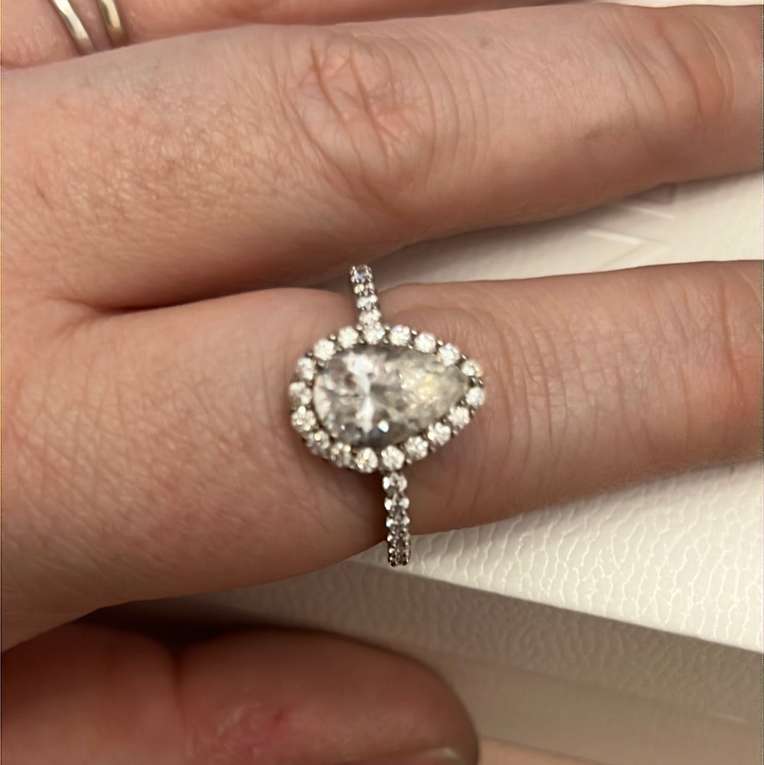 Sterling Silver Large Clear CZ Pave Teardrop Ring Size 60