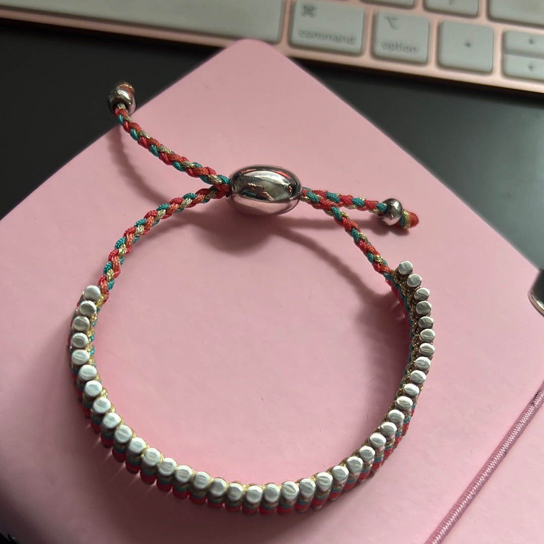 Genuine Links of London Sterling Silver Bracelet Multicoloured Cord Friendship Bar