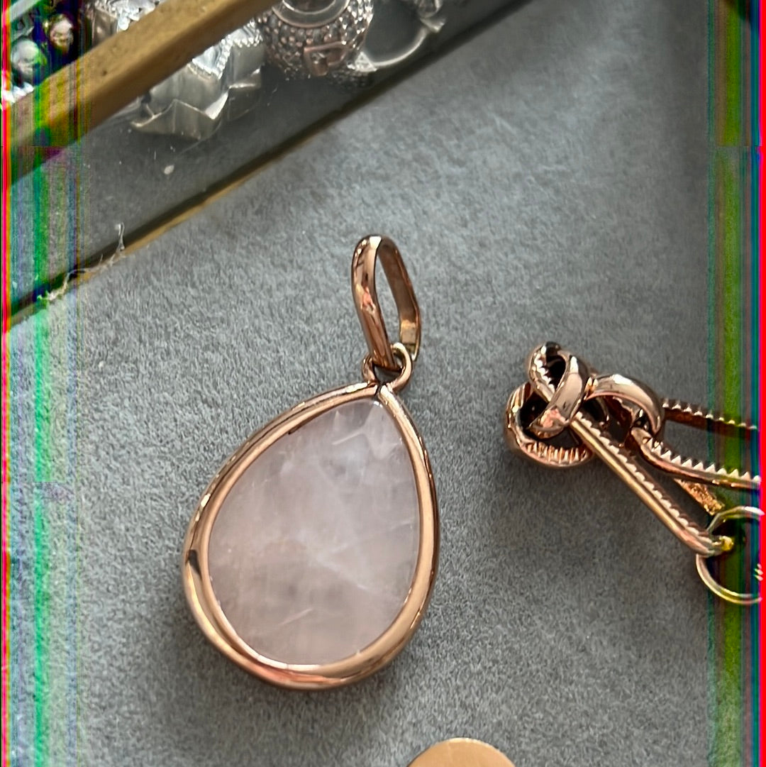 Genuine Abbott Lynn Rose Quartz Teardrop Large Charm Pendant