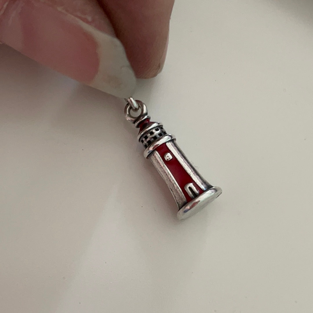Genuine Pandora Lighthouse Dangle Charm Red and White
