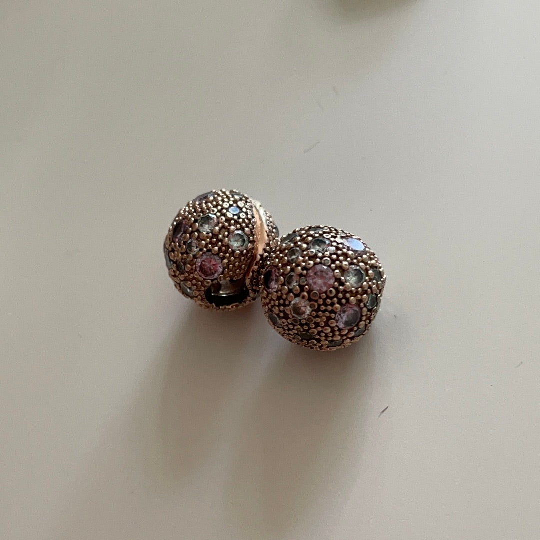 Genuine Pandora Rose Gold Clear and Pink Stones Cosmic Clip