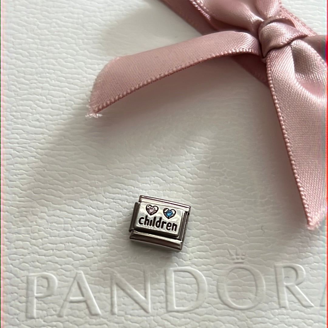 Genuine Nominations Silver Link Charm CZ Pink and Blue Children