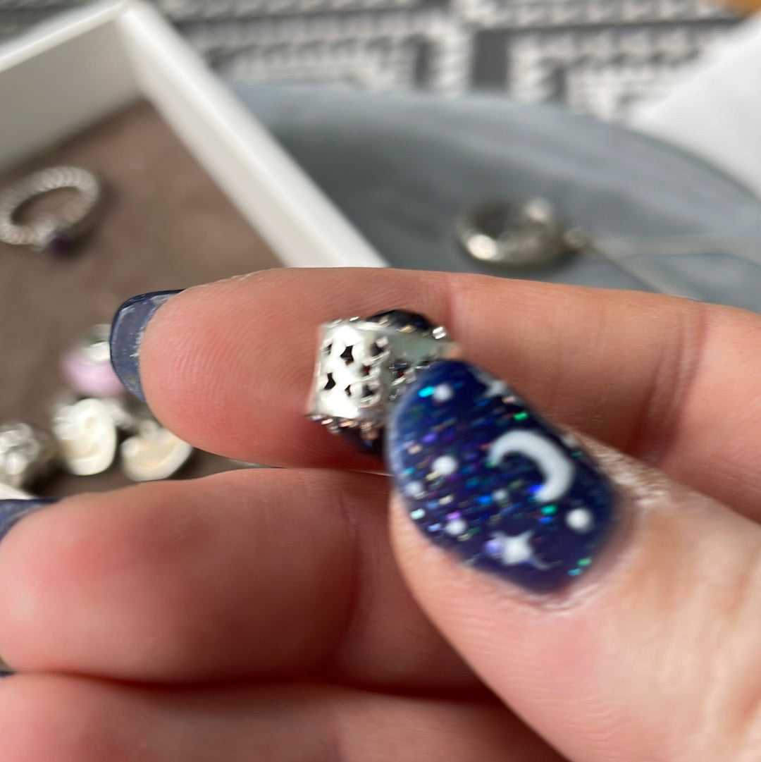 Genuine Pandora Moon Pave Moon and Faceted Blue Stars Openwork Celestial Charm