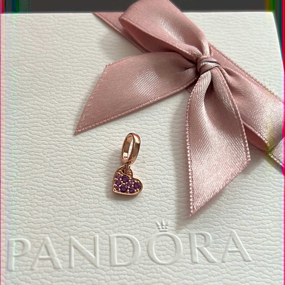Genuine Pandora Rose Gold Small Heart Pink Stone Dangle Charm