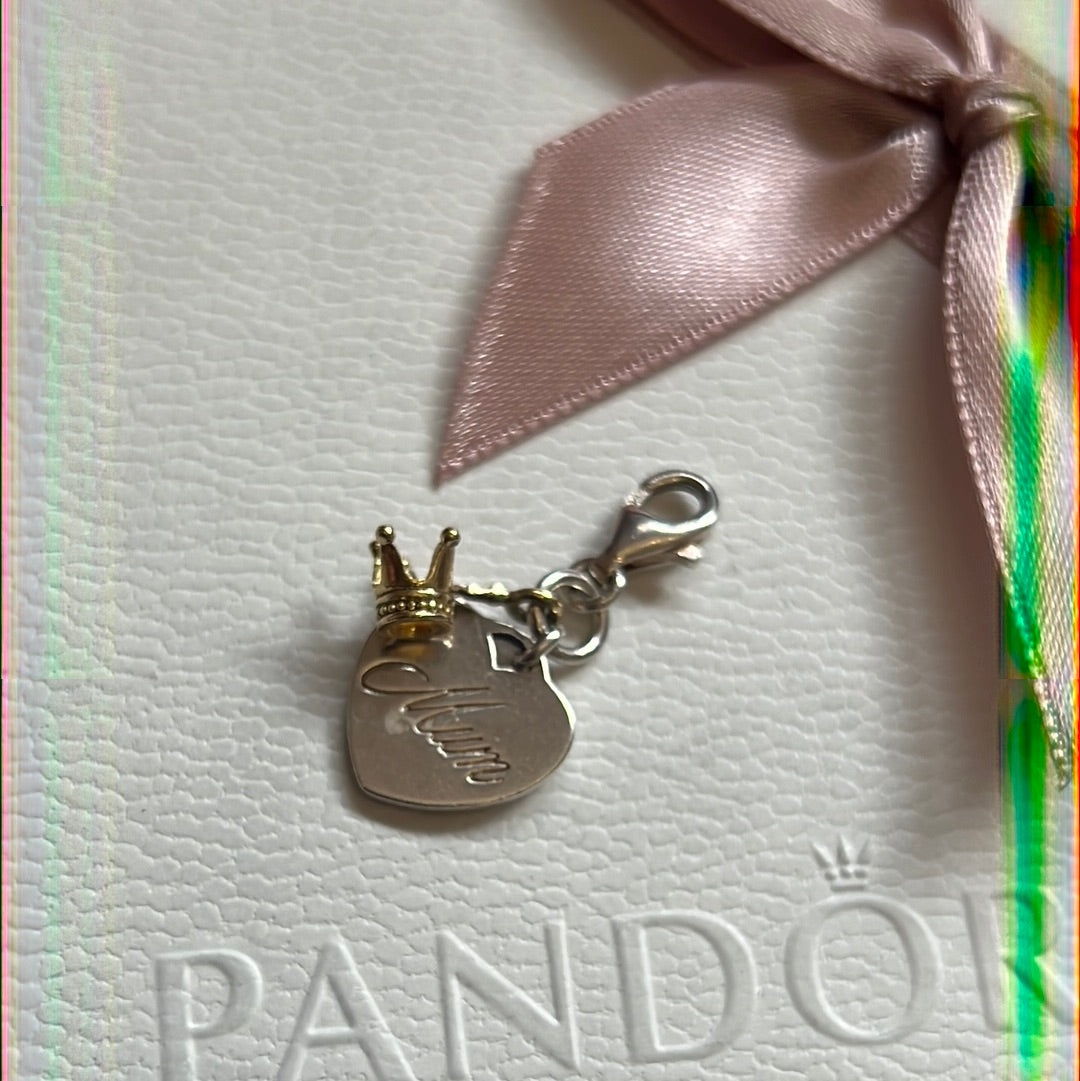Genuine Thomas Sabo Sterling Silver Heart Mum with Gold CrownClip Charm