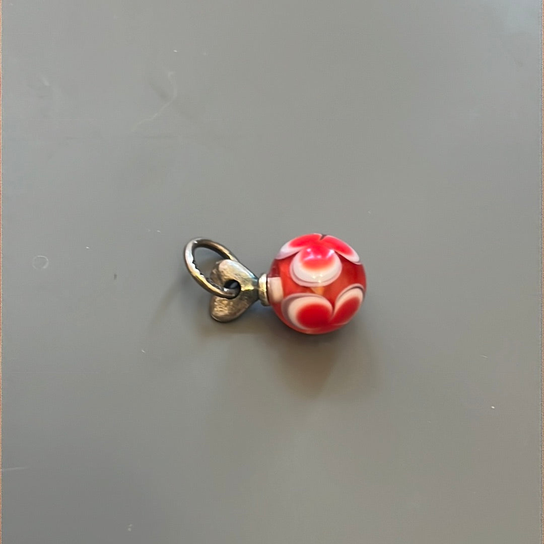 Genuine Trollbeads Hanging Ball Murano Glass Red White Flower Charm