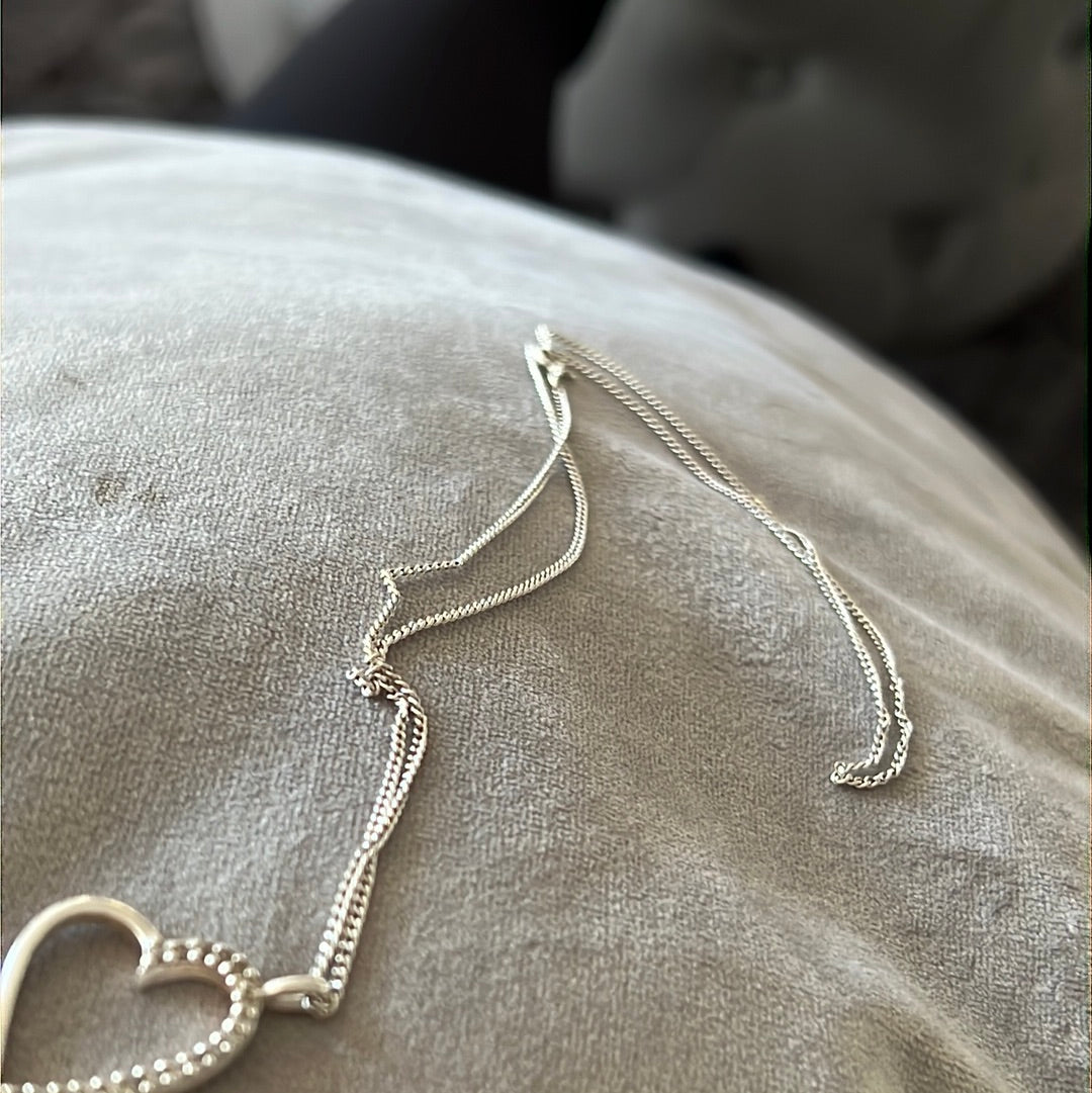 Sterling Silver Pave Heart Love Necklace 50cm
