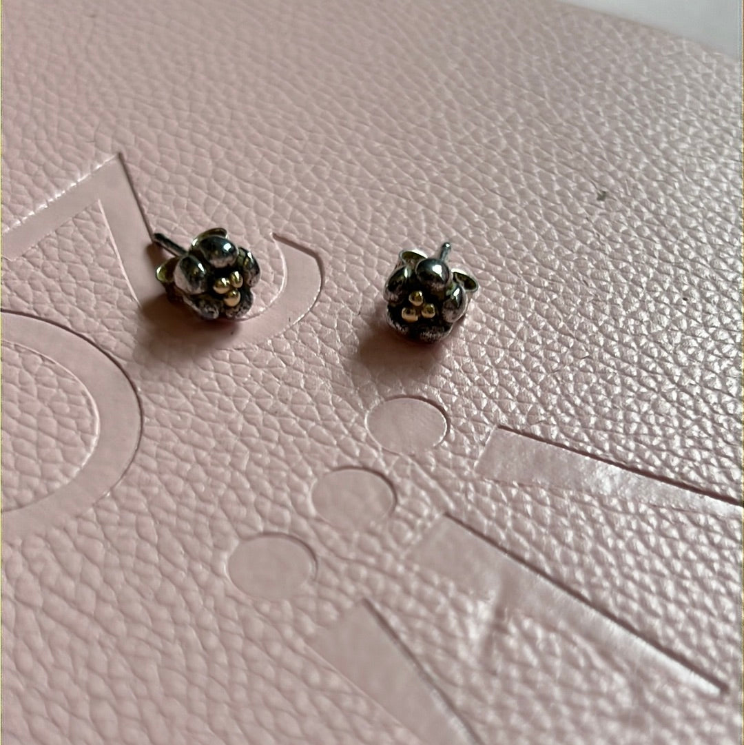 Genuine Pandora Two Tone Flower Earrings Studs Rare 3
