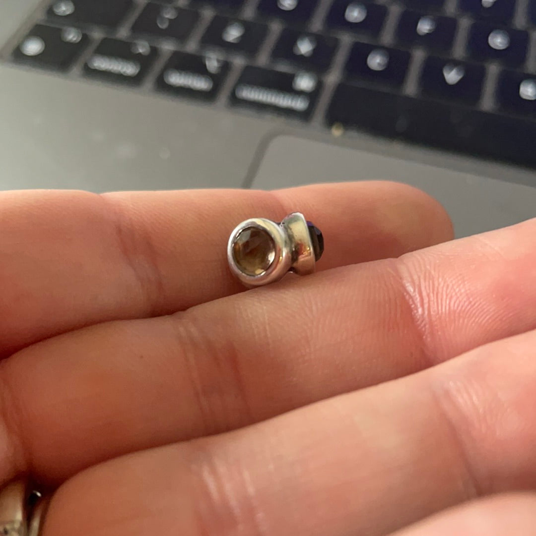 Genuine Pandora Light Natural Smoky Quartz Charm Tri/ Three Stone