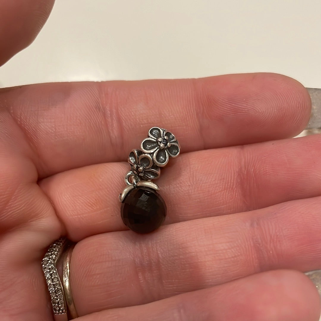 Genuine Pandora Odyssey Faceted Black Pearl Flower CZ Charm Dangle