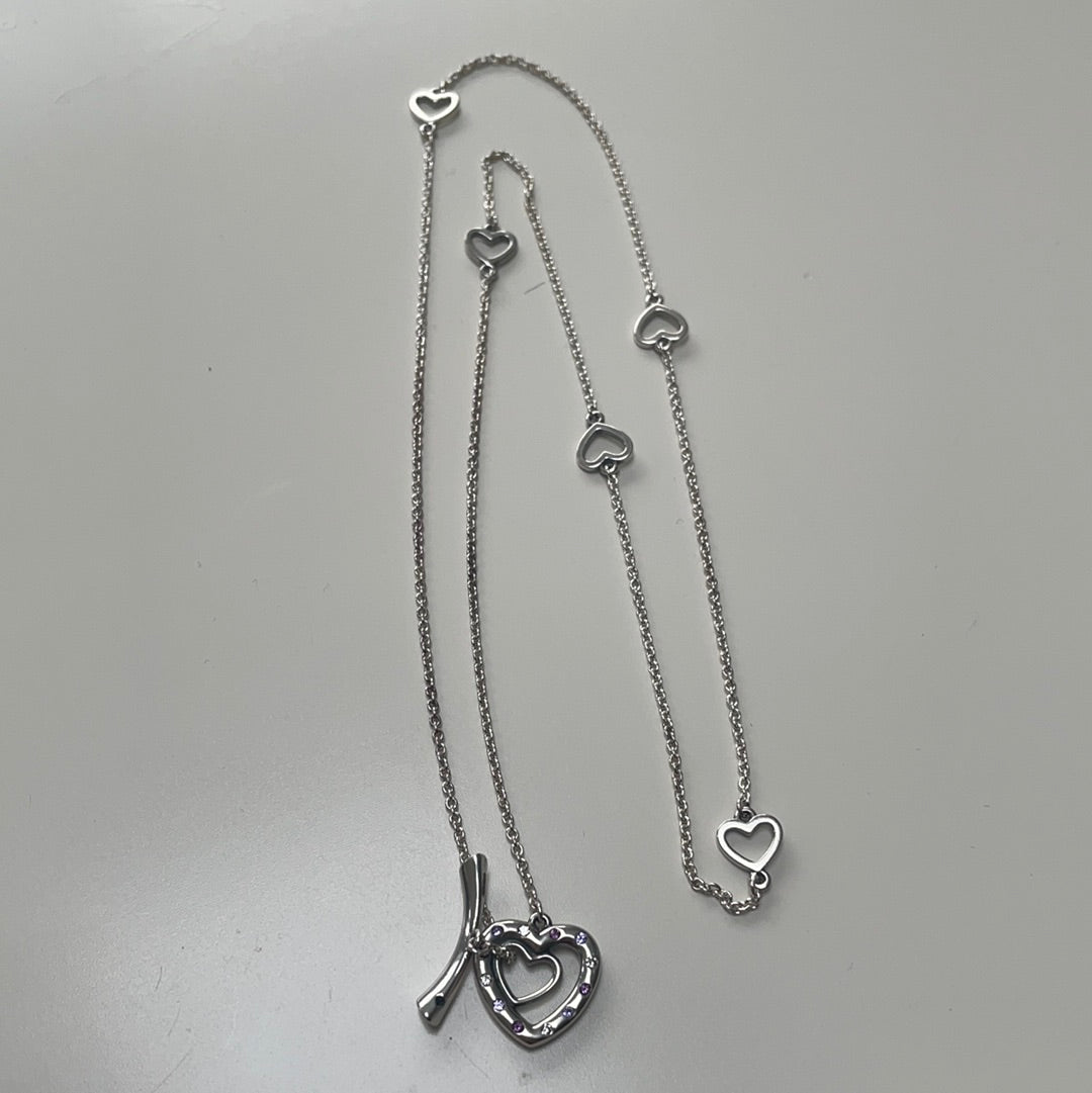 Genuine Pandora T bone Pave Heart Necklace 50cm drop