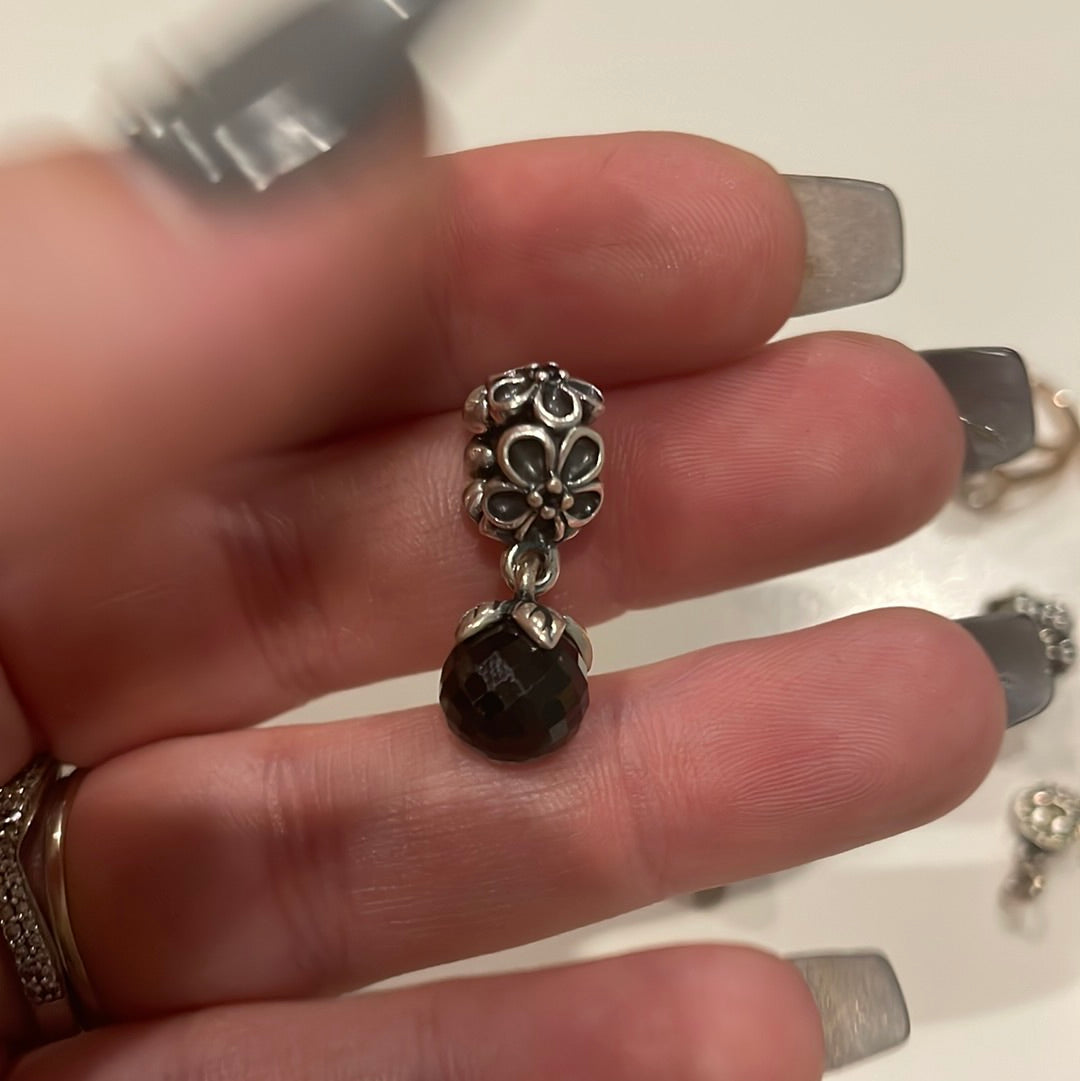 Genuine Pandora Odyssey Faceted Black Pearl Flower CZ Charm Dangle