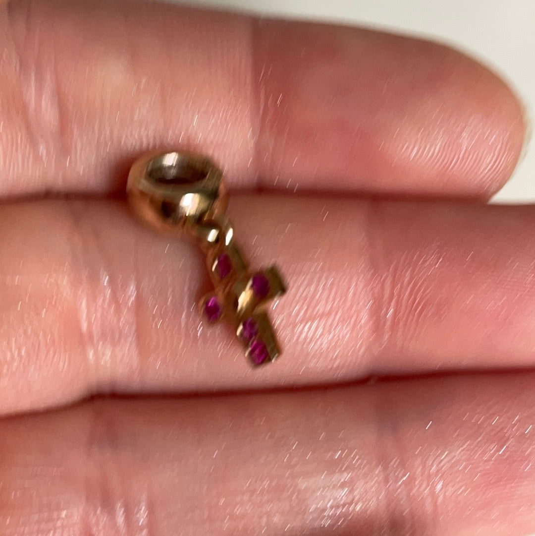Genuine Pandora Solid 14ct Gold Pink Sapphire Cross Dangle Charm HTF