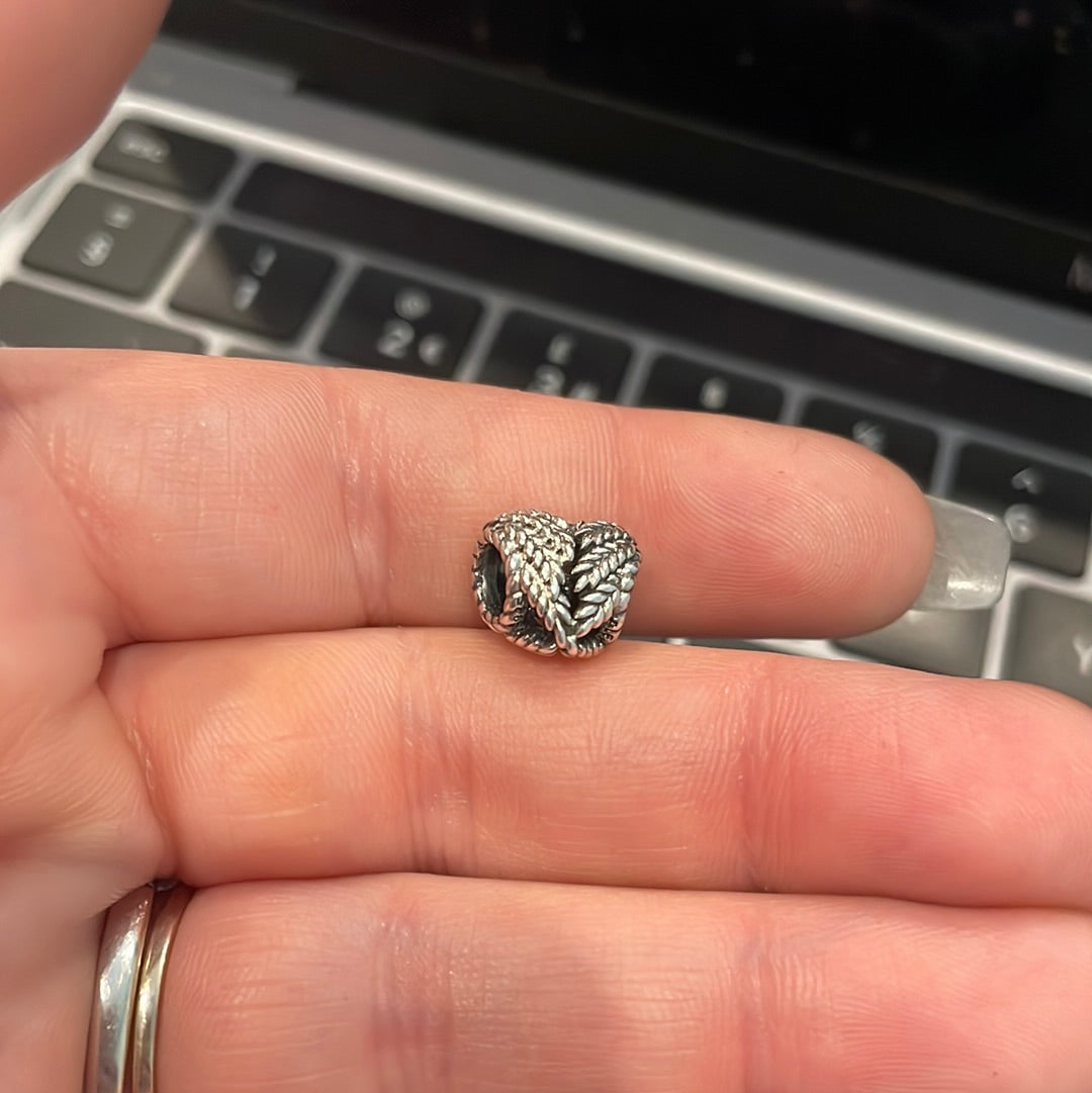 Genuine Pandora Angel Wing/ Wheat Charm Heart