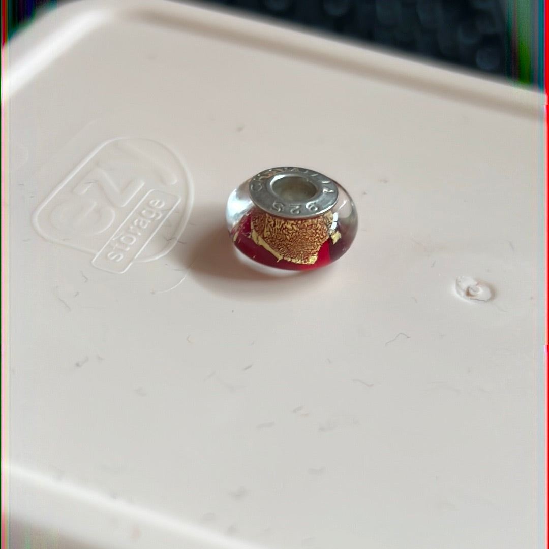 Genuine Chamilia Red Glass with Gold Foil Murano Charm