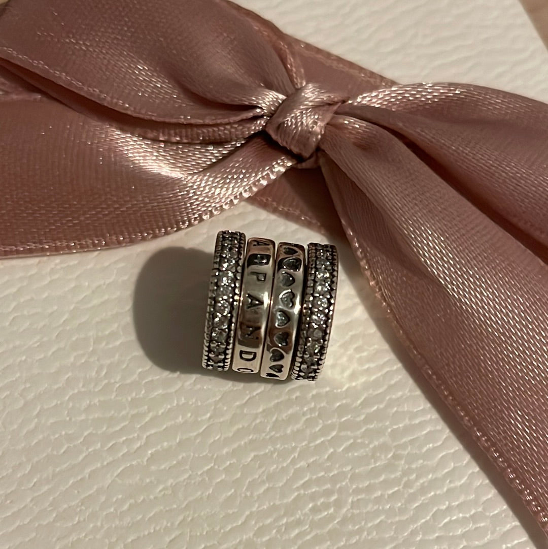 Genuine Pandora Pave Logo Hearts Spinning Charm