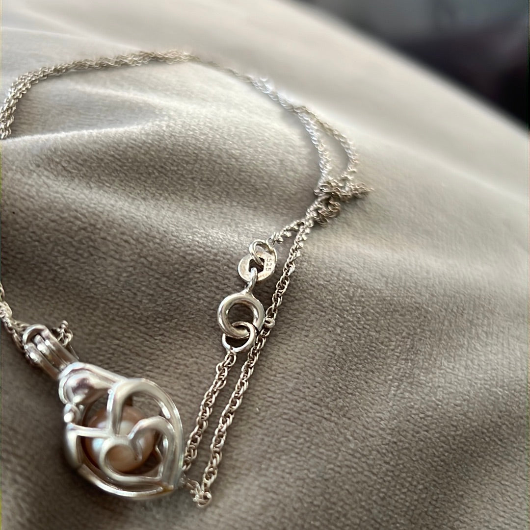 Sterling Silver Luminous Freshwater Pearl Cage Mother’s Love Necklace 50cm