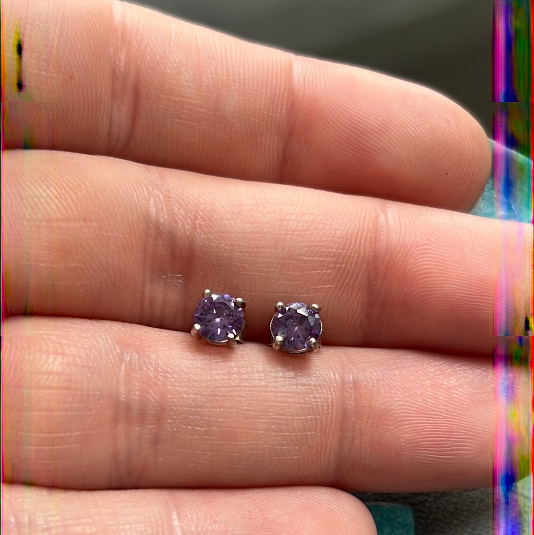 Sterling Silver Purple Amethyst February Birthstone Earrings Studs