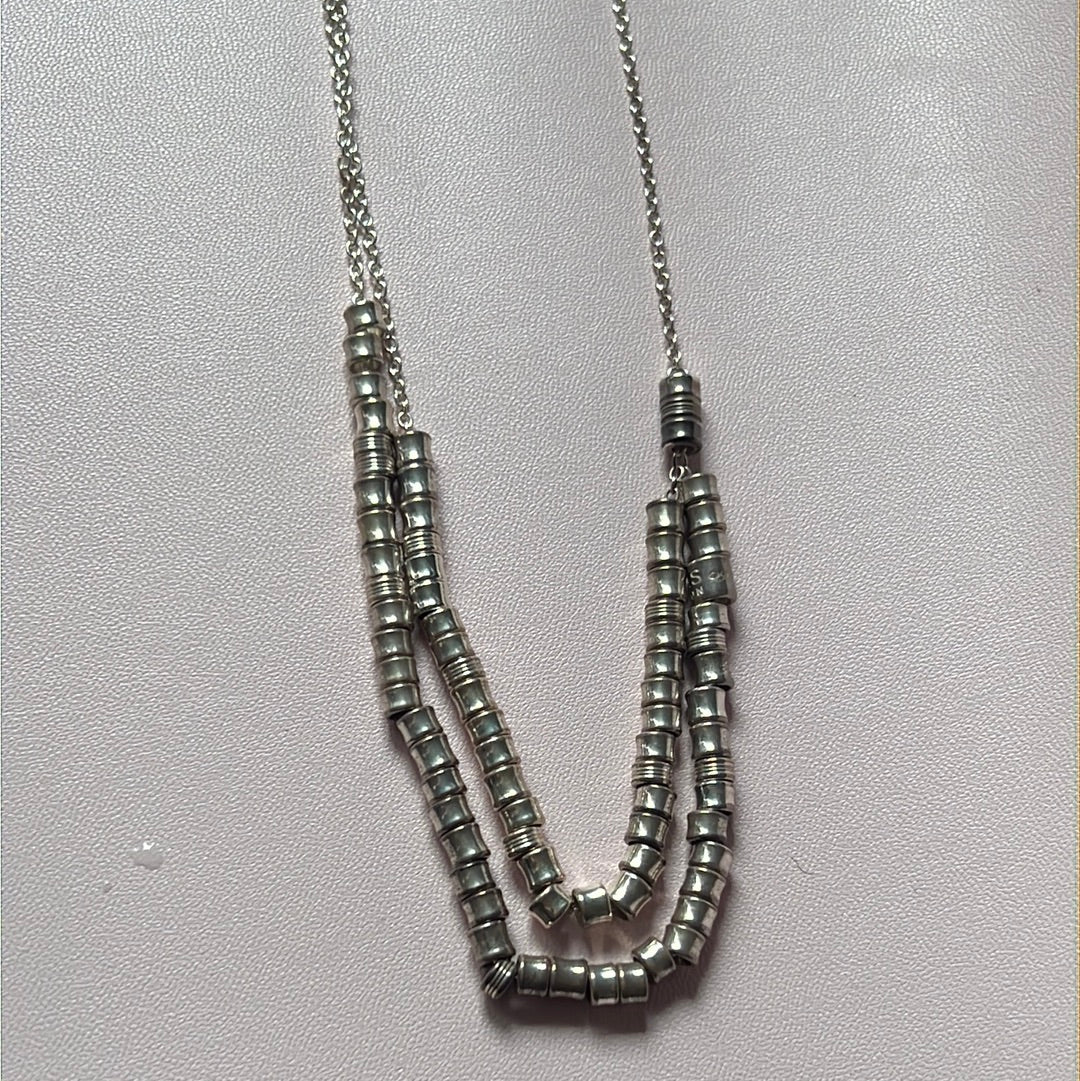 Genuine Links of London Sterling Silver Barrel Two Layer T-Bar Necklace 50cm