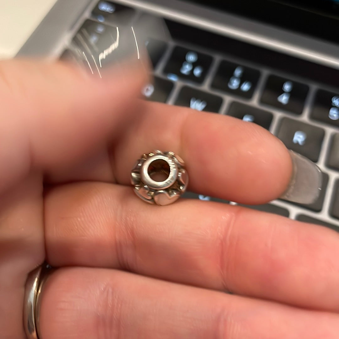 Genuine Pandora Mother of Pearl and Two Tone Openwork Heart Charm