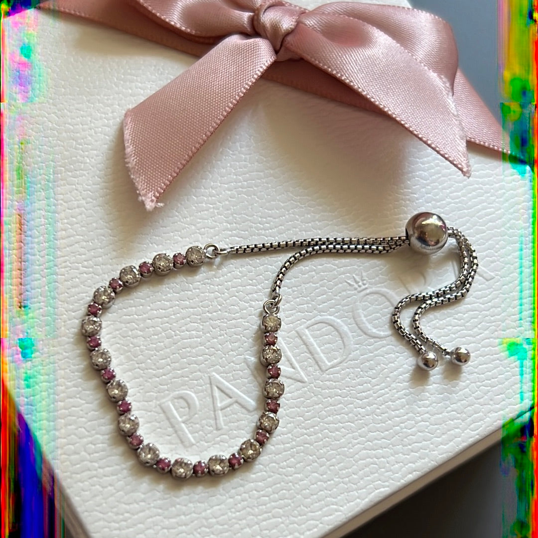 Genuine Pandora Pink and Clear Stone Tennis Sparkle Bracelet