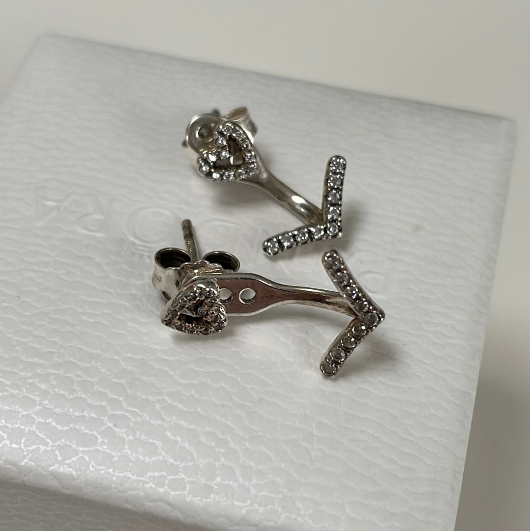 Genuine Pandora Freehand Heart and Arrow Stud Earrings Dangle