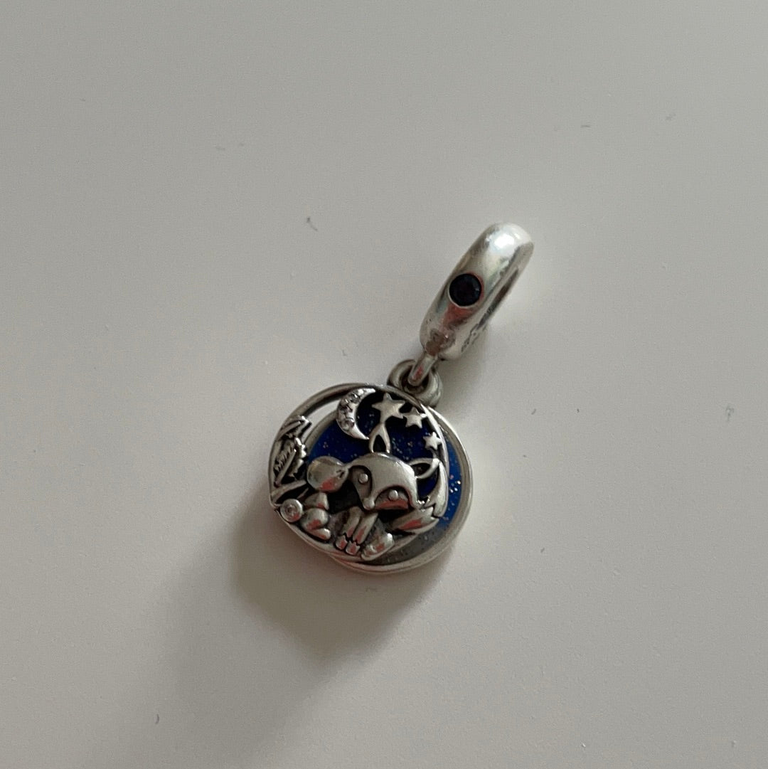 Genuine Pandora Night Time Blue Enamel Dangle With Fox and Bunny Rabbit