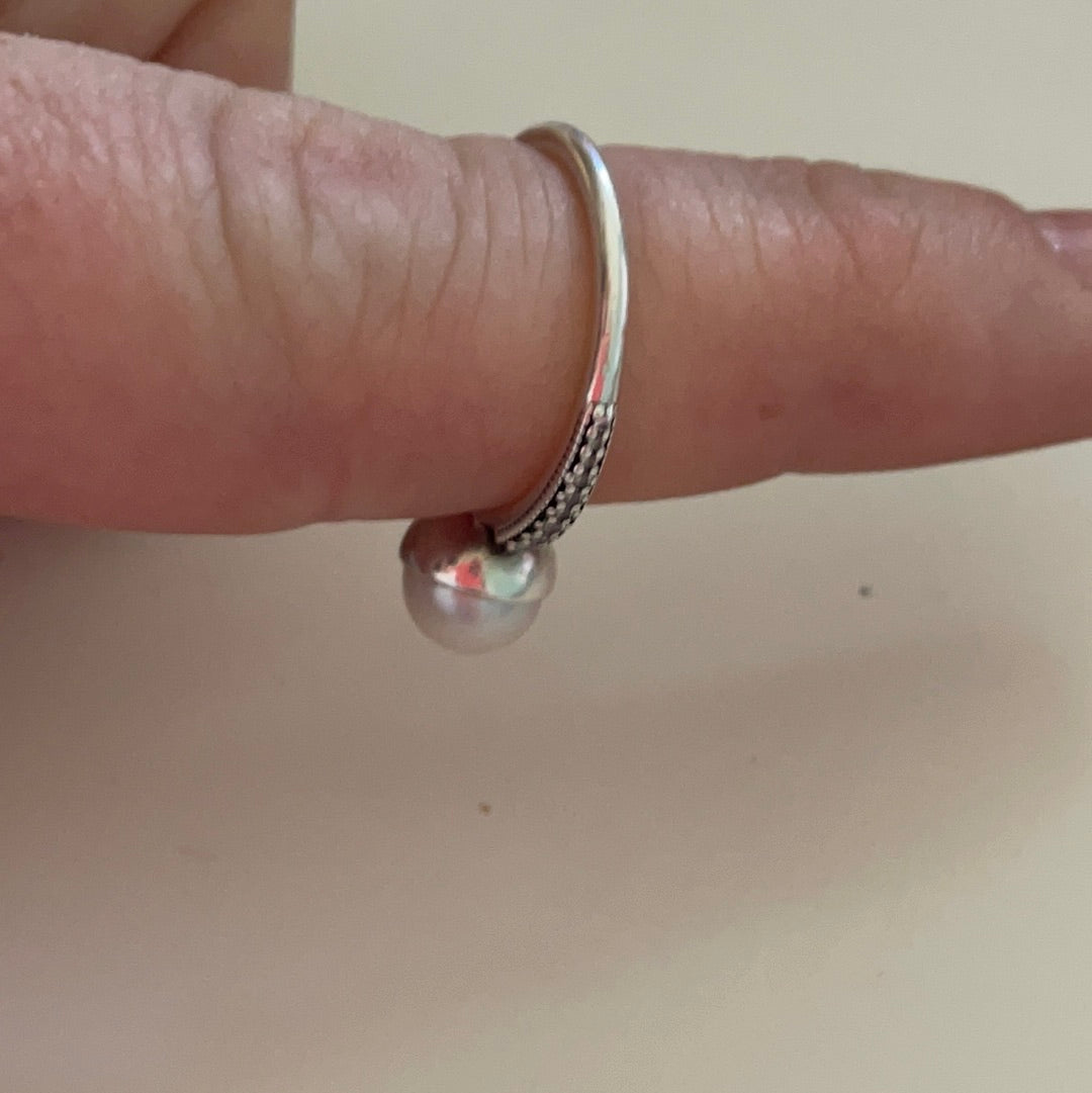 Genuine Pandora Pave and Pearl Ring CZ Size ..