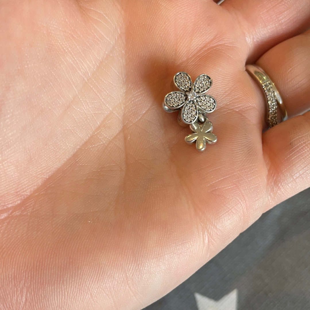 Genuine Pandora Bloom Pave Daisy Meadow Blossom Flower Charm With Enamel White Dangle