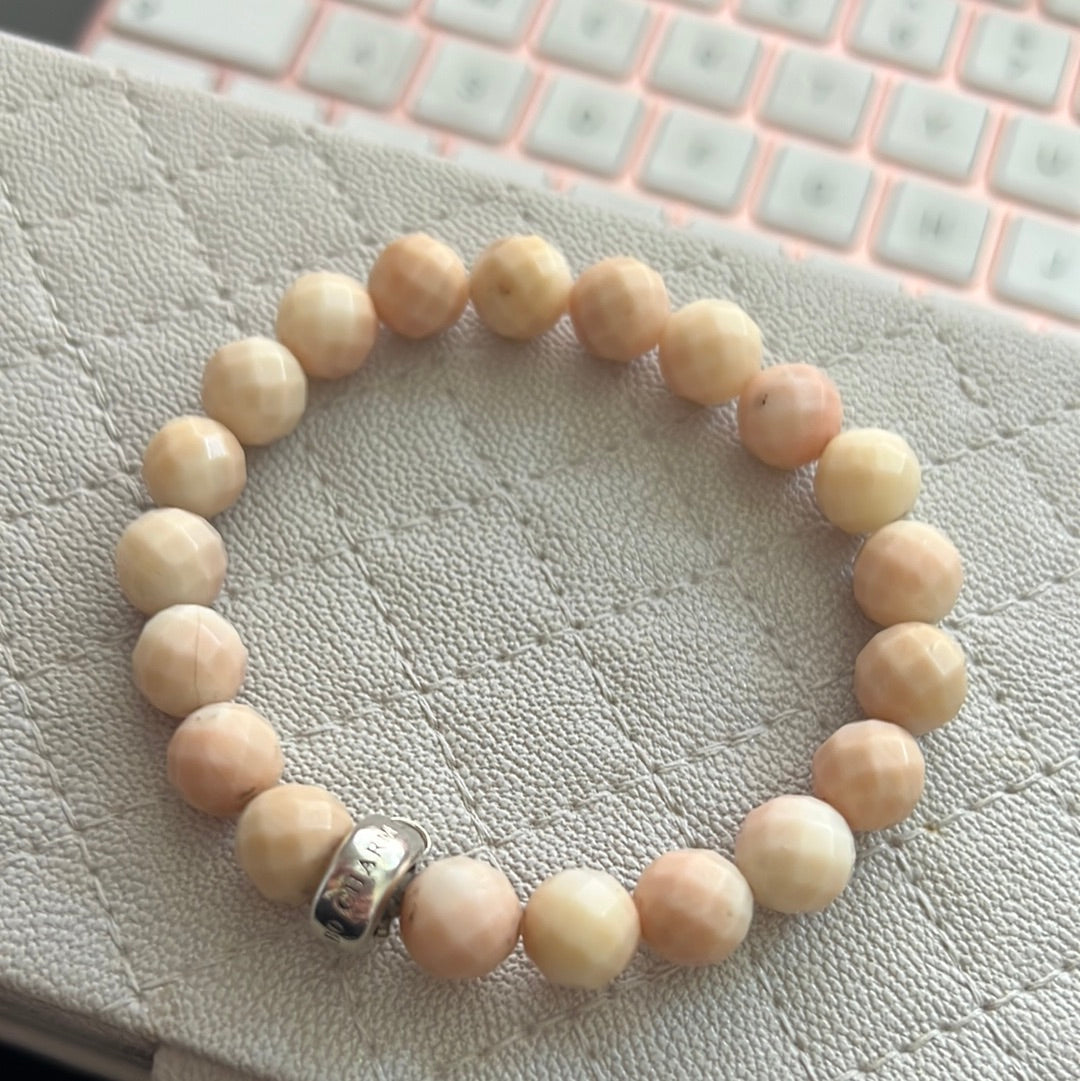 Genuine Thomas Sabo Sterling Silver  Charm Clasp Peach Stone Bracelet Large