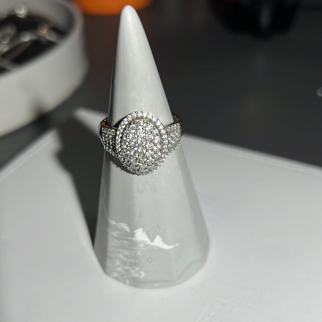 Sterling Silver Pave Huge Oval Clear CZ Stone Ring Size 60