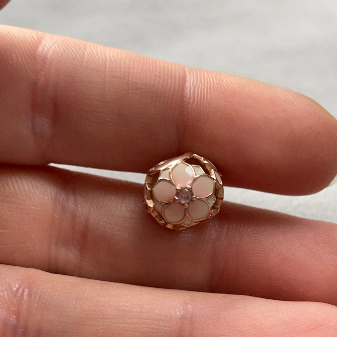 Genuine Pandora Brand New Rose Gold Flower Magnolia Enamel Charm