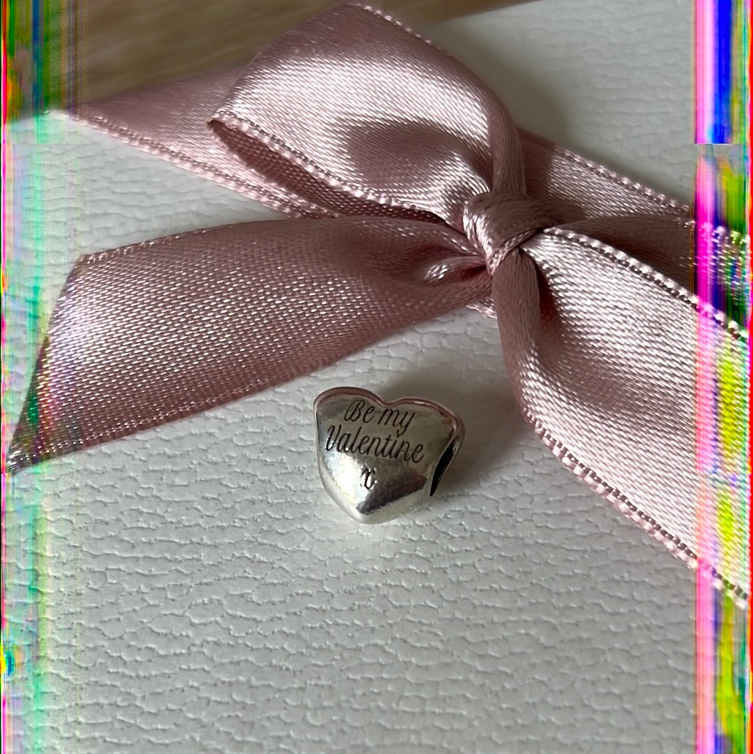 Genuine Pandora Puffed Heart Charm Inscribed 'Be my valentine'