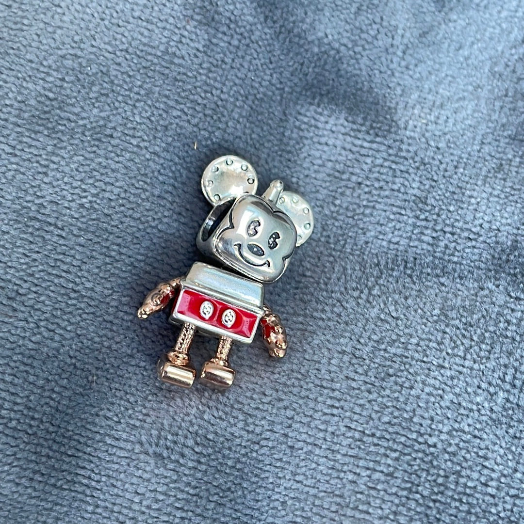 Genuine Pandora Disney Enamel Mickey Mouse With Rose Gold Features Robot Dangle Charm