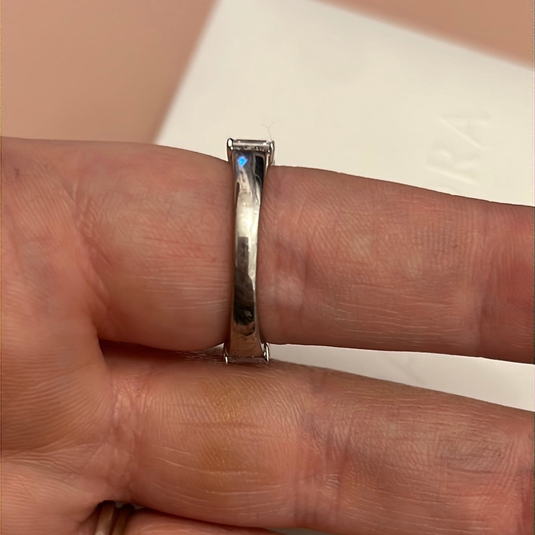 Sterling Silver Large Clear CZ Pave Rectangle Line Ring Size 60
