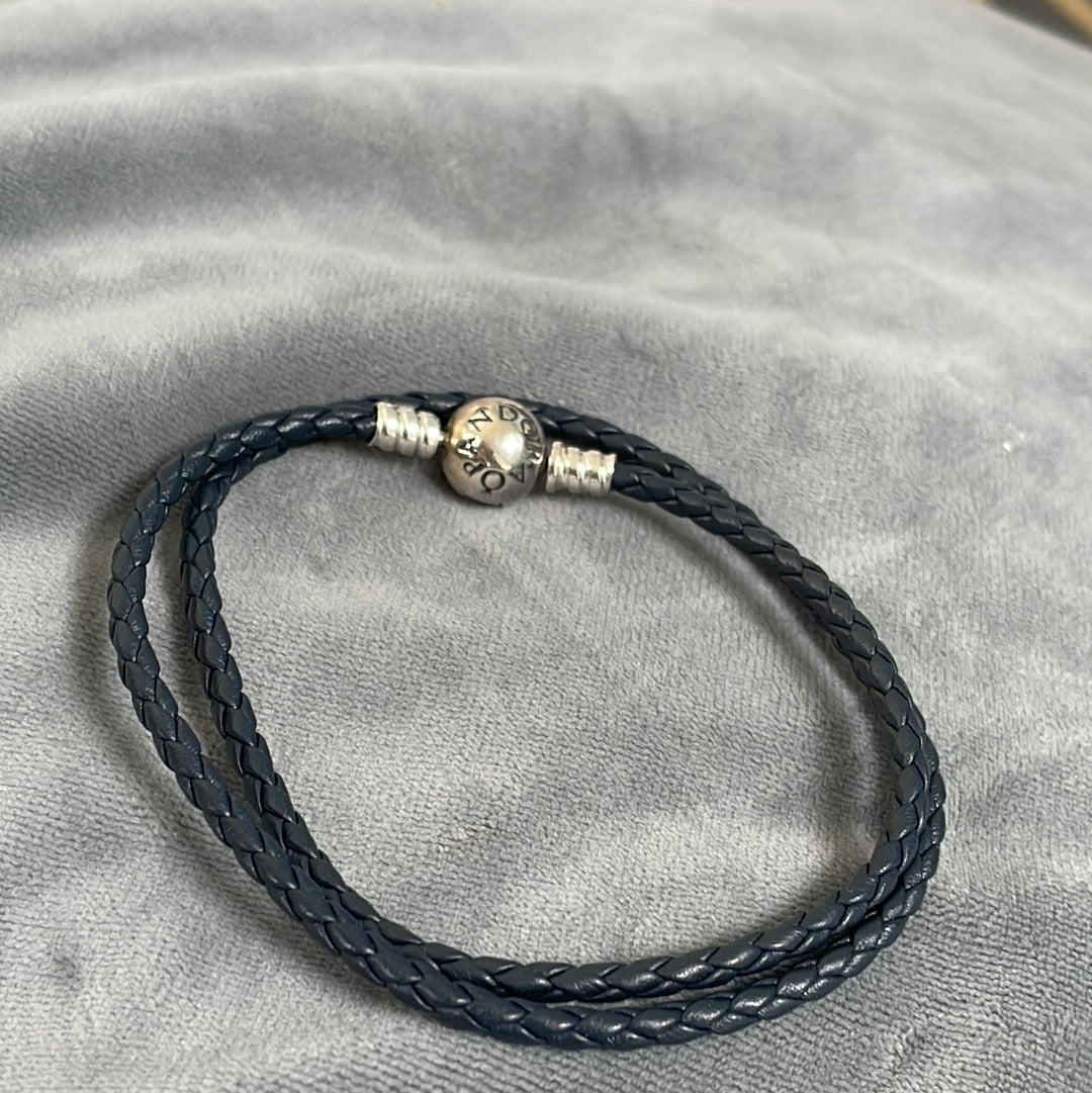 Genuine Pandora Very Dark Grey Double Wrap Leather Bracelet New Style Medium (39cm)