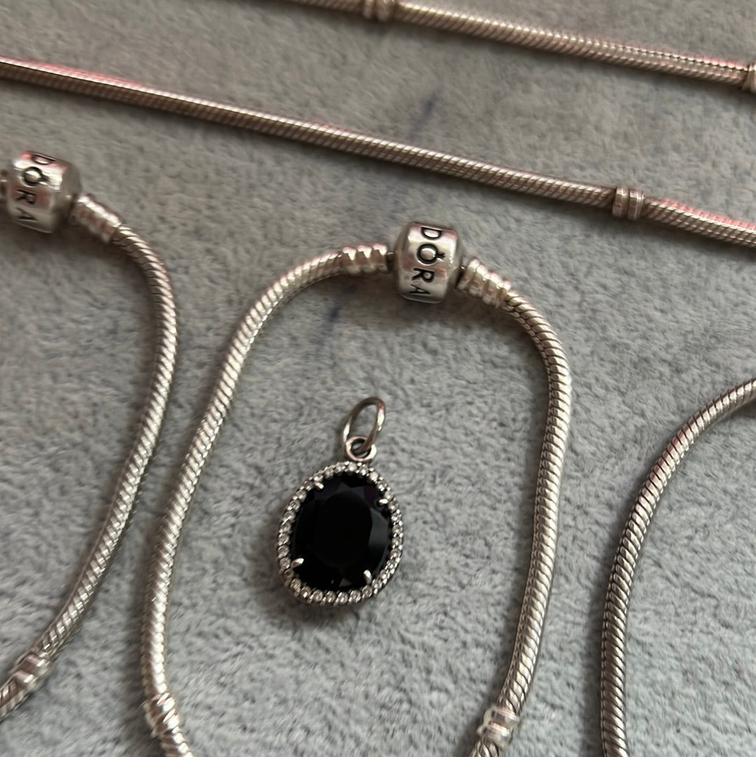 Genuine Pandora Rare and Retired Black Onyx Stone Pave Pendant HTF