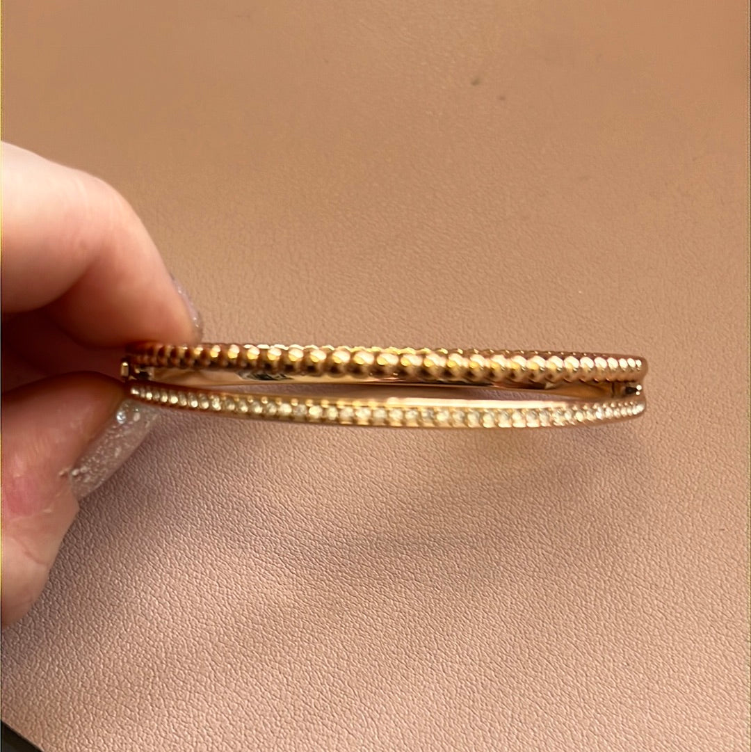 Genuine Swarovski Pave Crystal Rose Gold Beaded Line Hinged Bangle M