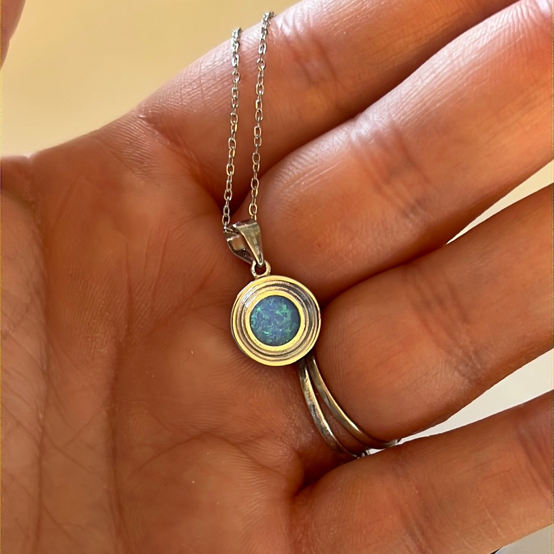 Sterling Silver Beautiful Blue Opal and CZ Necklace 45cm