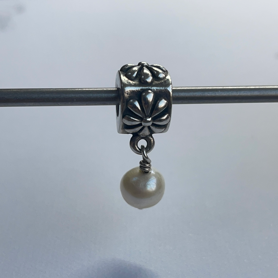 Genuine Pandora Pearl and Flower Droplet Charm Dangle