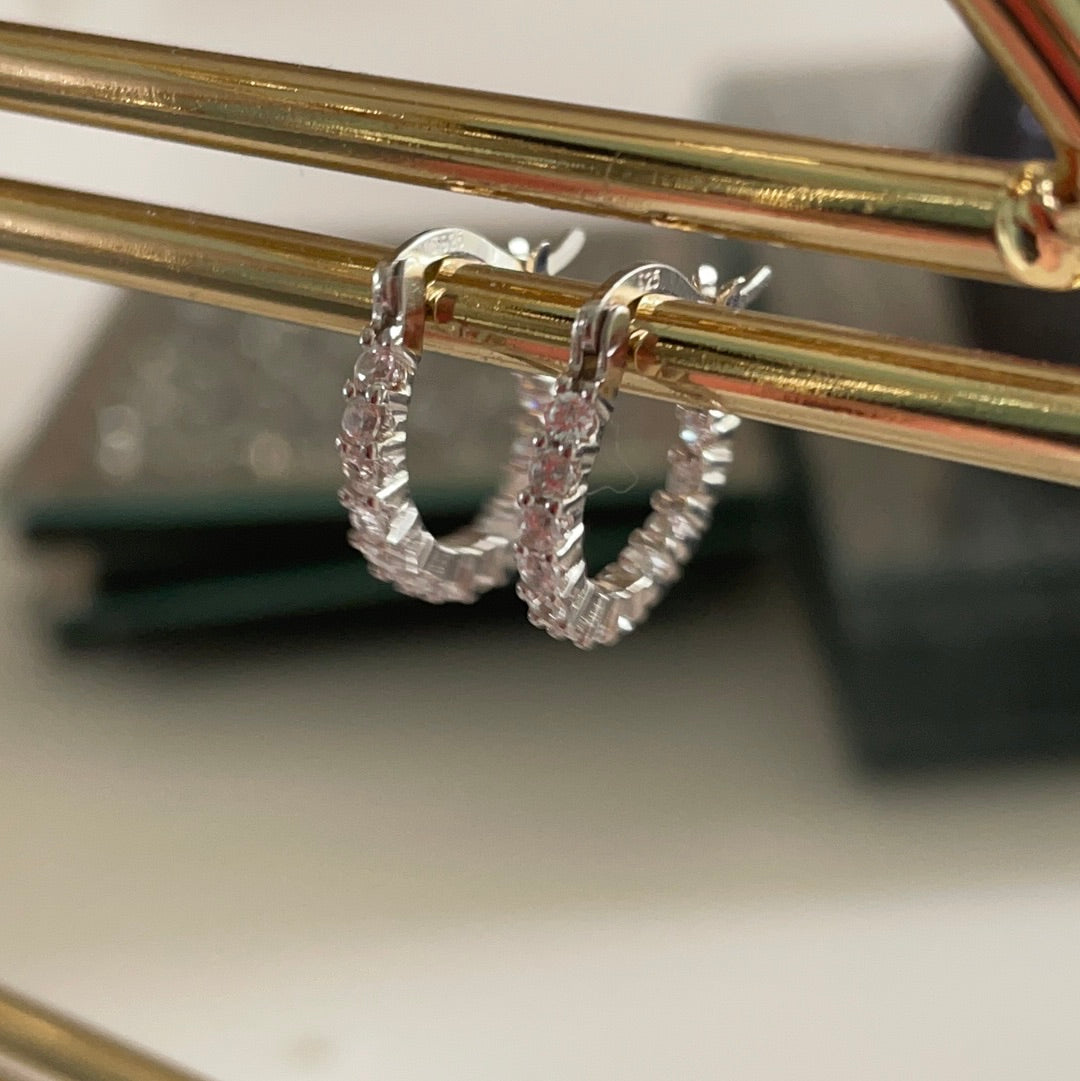 Brand New Large CZ Stone Small Hoop Pave Earrings