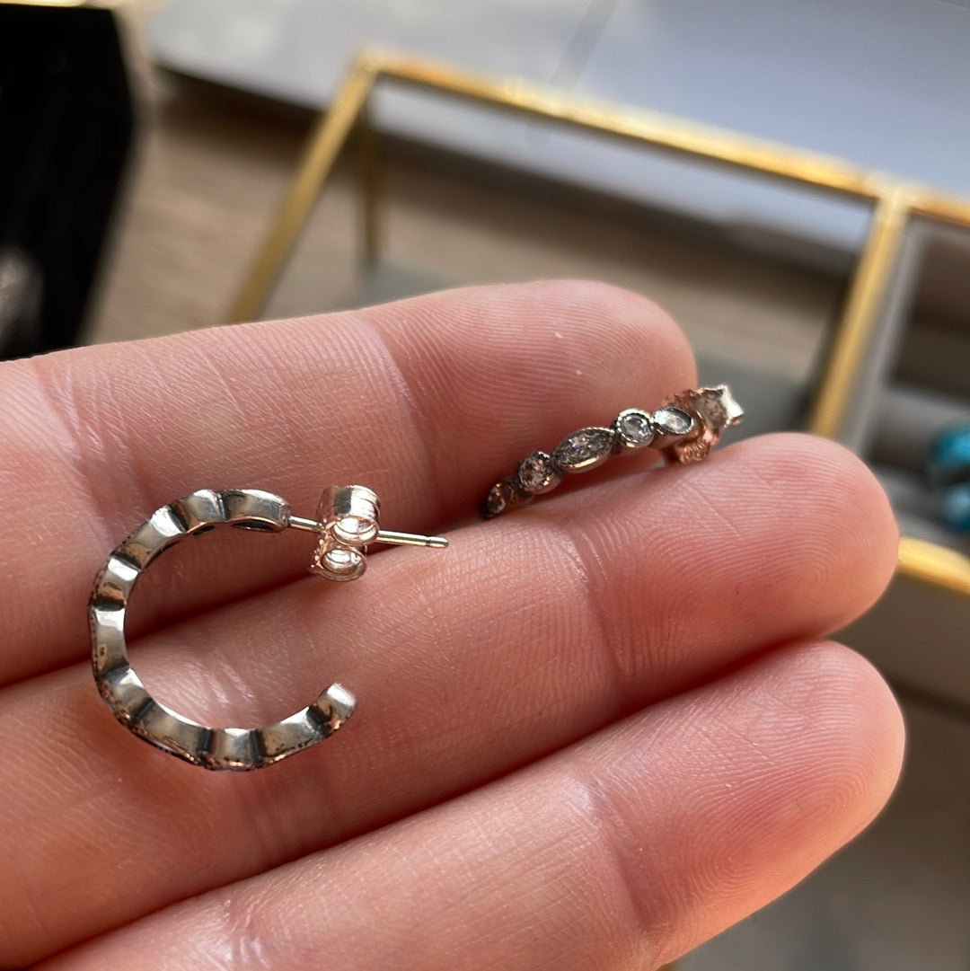 Unbranded Sterling Silver 3/4 Pave CZ Hoop Earrings