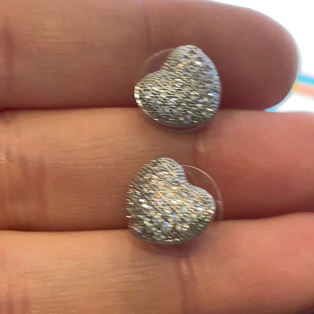 Sterling Silver Clear Pave Heart Earrings NO BACKS