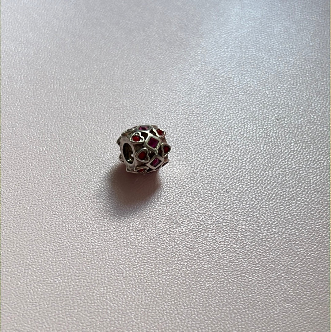 Genuine Chamilia Pave Red CZ Love Heart Charm With Pink CZ Diamonds