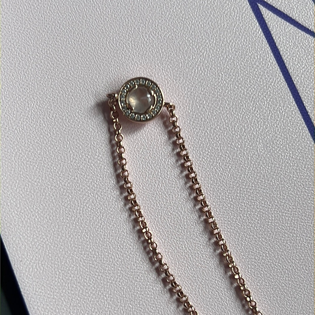 Genuine Thomas Sabo Rose Gold Luna Rose Quartz Pave Bracelet 19cm